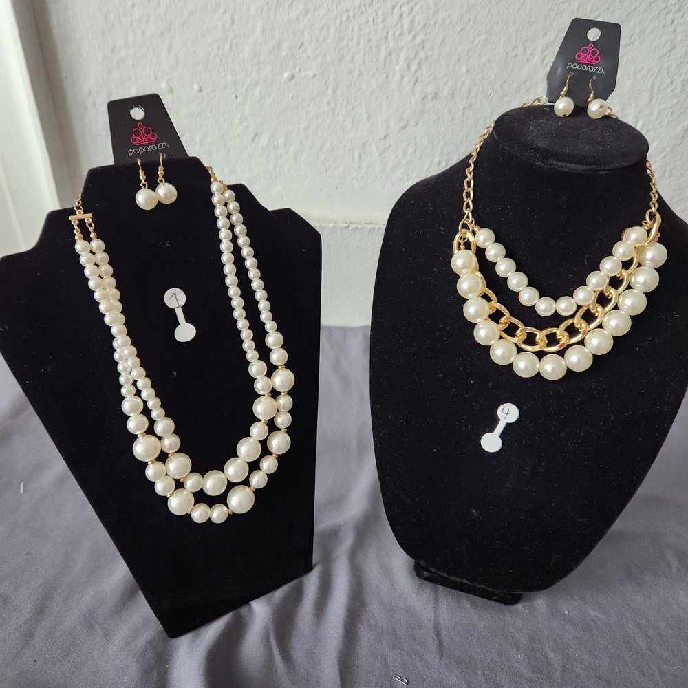 Paparazzi Gold and White Pearl Necklace Set $5 Ea $10 Bundle.